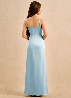 Azazie Bundt Girls Formal 플라워 걸 드레스 A라인 주름진 스트레치 새틴 플로어 길이 드레스 image2