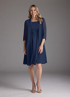 Azazie Shirley Mother of the Bride Dresses Dark Navy A-Line Scoop Pleated Chiffon Dress image3