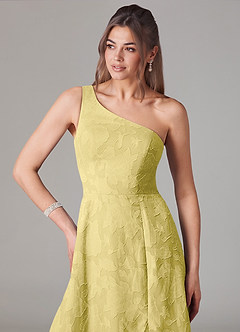 Azazie Ellianna Bridesmaid Dresses Canary A-Line One Shoulder Floral Burnout Dress image6