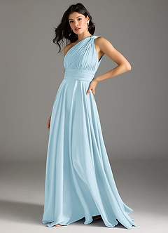 Azazie Charlize Bridesmaid Dresses Sky Blue A-Line One Shoulder Stretch Satin Dress image4