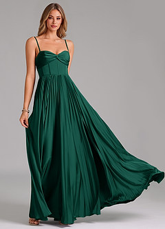 Azazie Akiko Abiti da Damigella Abito A-Line in Raso Elasticizzato Scollo a Cuore Smeraldo image5