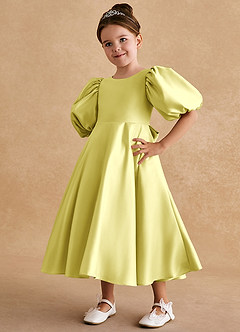 Azazie Sugarplum Flower Girl Dresses Lemon Sorbet A-Line with Sleeves Matte Satin Dress image4