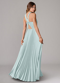 Azazie Afra Bridesmaid Dresses Mist A-Line Pleated Stretch Satin Dress image2