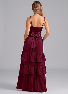 Azazie Nathalia Bridesmaid Dresses Mulberry A-Line Pleated Stretch Satin Dress image6