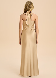 Azazie Chickie Junior Robe Fourreau en Satin extensible Plissée Or image2