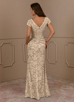 Azazie Roya Mother of the Bride Dresses Champagne Mermaid Ruched Floral Burnout Dress image4