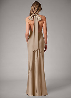 Azazie Velli Bridesmaid Dresses Taupe Mermaid Stretch Satin Dress image5