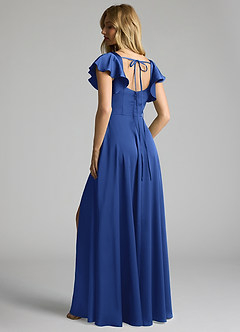 Azazie Bondi Bridesmaid Dresses Royal Blue A-Line Bow Stretch Satin Dress image3