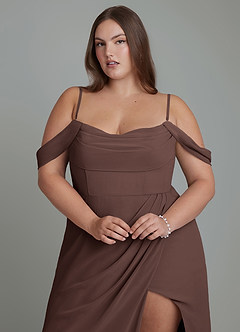 Azazie Johana Jurken voor bruidsmeisjes Converteerbaar Jurk van Chiffon met Zeemeermin Off-shoulder Ganache image3