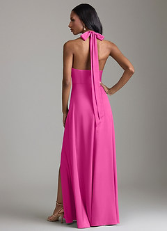 Azazie Tracie Bridesmaid Dresses Fuchsia A-Line Side Slit Stretch Satin Dress image2