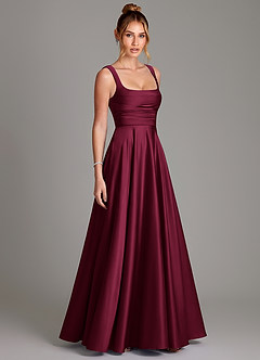 Azazie Azaria Bridesmaid Dresses Burgundy A-Line Corset Stretch Satin Dress image4