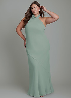 Azazie Velli Bridesmaid Dresses Silver Sage Mermaid High Neck Chiffon Dress image10