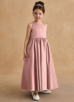 Azazie Bettie Flower Girl Dresses Rose Gold A-Line Bow Matte Satin Dress image4