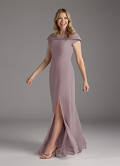 Azazie Cupid Mother of the Bride Dresses Dusk A-Line Boatneck Lace Chiffon Dress image1