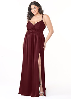 Azazie Raya Final Sale Cabernet A-Line V-Neck Pleated Stretch Satin Dress image9