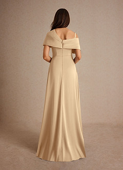 Azazie Milton Mother of the Bride Dresses Champagne A-Line Pleated Stretch Satin Dress image4