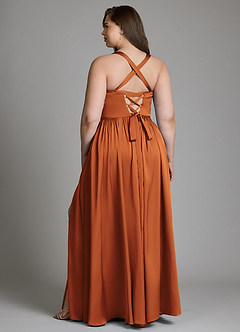 Azazie Francis Bridesmaid Dresses Cinnamon A-Line Corset Stretch Satin Dress image10