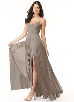 Azazie Vini Abiti da Damigella Abito A-Line in Chiffon con Scollo a V a Pieghe Taupe image3