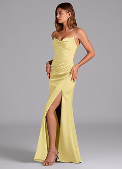 Azazie Claudelle Bridesmaid Dresses Lemon Sorbet Mermaid Strapless Stretch Satin Dress image3