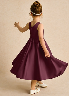 Azazie Hermia Flower Girl Dresses Cabernet A-Line Sleeveless Matte Satin Dress image5