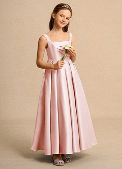 Azazie Mochi Girl Blumenmädchenkleider Ballkleid Plissee Matte Satin Kleid Zartrosa image4