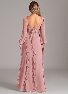 Azazie Candice 신부 들러리 드레스 A라인 긴팔 쉬폰 바닥 길이 드레스 image2