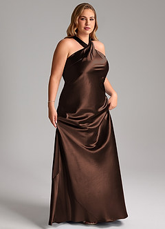 Azazie Doretta Jurken voor bruidsmeisjes Jurk van Metaalachtig Satijn met Zeemeermin Boog Ganache image11