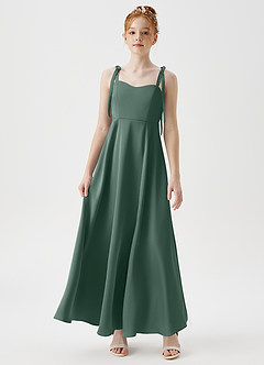 Azazie Rosey Junior Eucalyptus A-Line Sweetheart Neckline Stretch Satin Dress image4