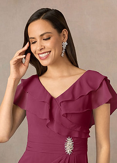 Azazie Snapdragon Mother of the Bride Dresses Mulberry A-Line V-Neck Ruched Chiffon Dress image3