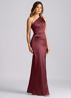 Azazie Akilah Bridesmaid Dresses Merlot Mermaid One Shoulder Stretch Satin Dress image3