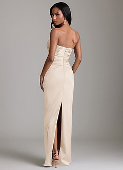 Azazie Sonora Vestidos de damas de honor Vestido de Alabastro Blanco de Satén Elástico de Corte Recto con Sin tirantes image7