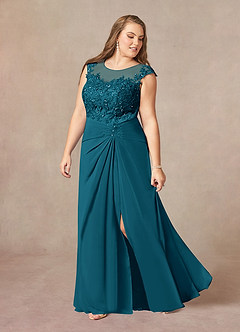 Azazie Libby Mère de la mariée Robes Robe Trapèze en Mousseline de soie Paillettes en forme de coquille Bleu Encre image9
