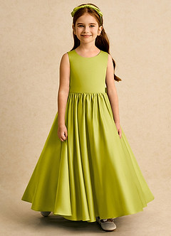 Azazie Nellia Flower Girl Dresses Lemongrass A-Line Bow Matte Satin Dress image5