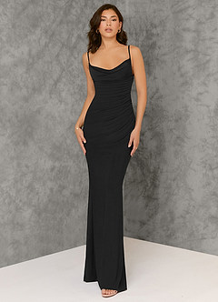Azazie Beryl Bridesmaid Dresses Black Sheath Luxe Knit Dress image1
