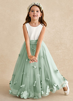 Azazie Vi Flower Girl Dresses Agave A-Line Sleeveless Tulle Dress image6