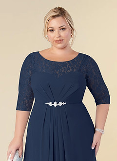 Azazie Leonine Mother of the Bride Dresses Dark Navy A-Line Scoop lace Chiffon Dress image12
