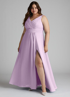 Azazie Karina Jurken voor bruidsmeisjes Jurk van Chiffon met A-Lijn Geplooid Frosted Lila image11