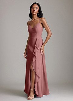Azazie Naeem Bridesmaid Dresses Desert Rose A-Line V-Neck Ruffle Chiffon Dress image5