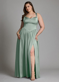 Azazie Francis At-home Try On Dresses Agave A-Line Corset Stretch Satin Dress image9