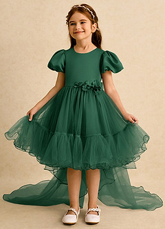 Azazie Cocoa Flower Girl Dresses Dark Green Ball-Gown Pleated Tulle Dress image3