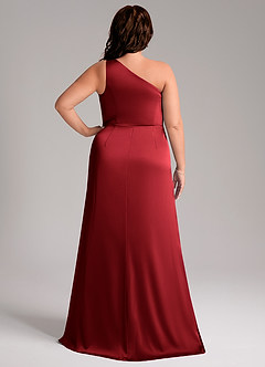 Azazie Phaedra Bridesmaid Dresses Scarlet A-Line One Shoulder Stretch Satin Dress image2