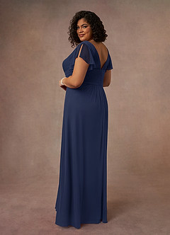 Azazie Reneya Mother of the Bride Dresses Dark Navy A-Line Pleated Mesh Dress image3