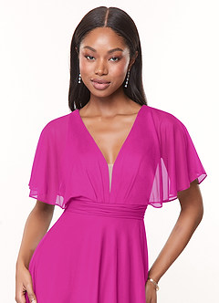 Azazie Tinsley Bridesmaid Dresses Fuchsia A-Line Pleated Mesh Dress image5