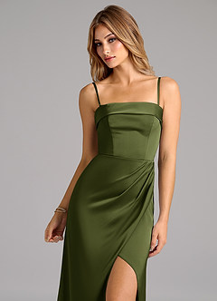 Azazie Aretha Bridesmaid Dresses Olive A-Line Strapless Stretch Satin Convertible Dress image2