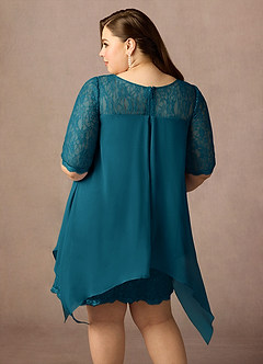 Azazie Flo Mother of the Bride Dresses Ink Blue A-Line Lace Chiffon Dress image13
