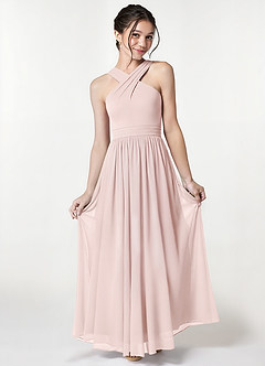 Azazie Jiya Junior Blushing Pink A-Line Pleated Mesh Dress image1