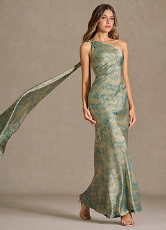 Vestido Platino Verde Azulado Largo Sapphira image4