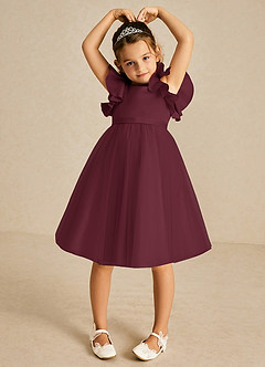 Azazie Kaeya Robe Demoiselle D'honneur Fillette Robe Trapèze en Tulle Arc Cabernet image3