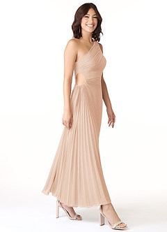 Azazie Kirra Robes de demoiselle d'honneur Robe Trapèze en Mousseline de soie Ue épaule Rose Perle image3