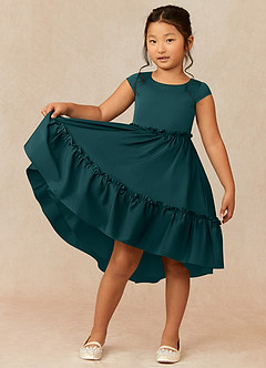 Azazie Lee Flower Girl Dresses Pine A-Line Bow Stretch Satin Dress image1